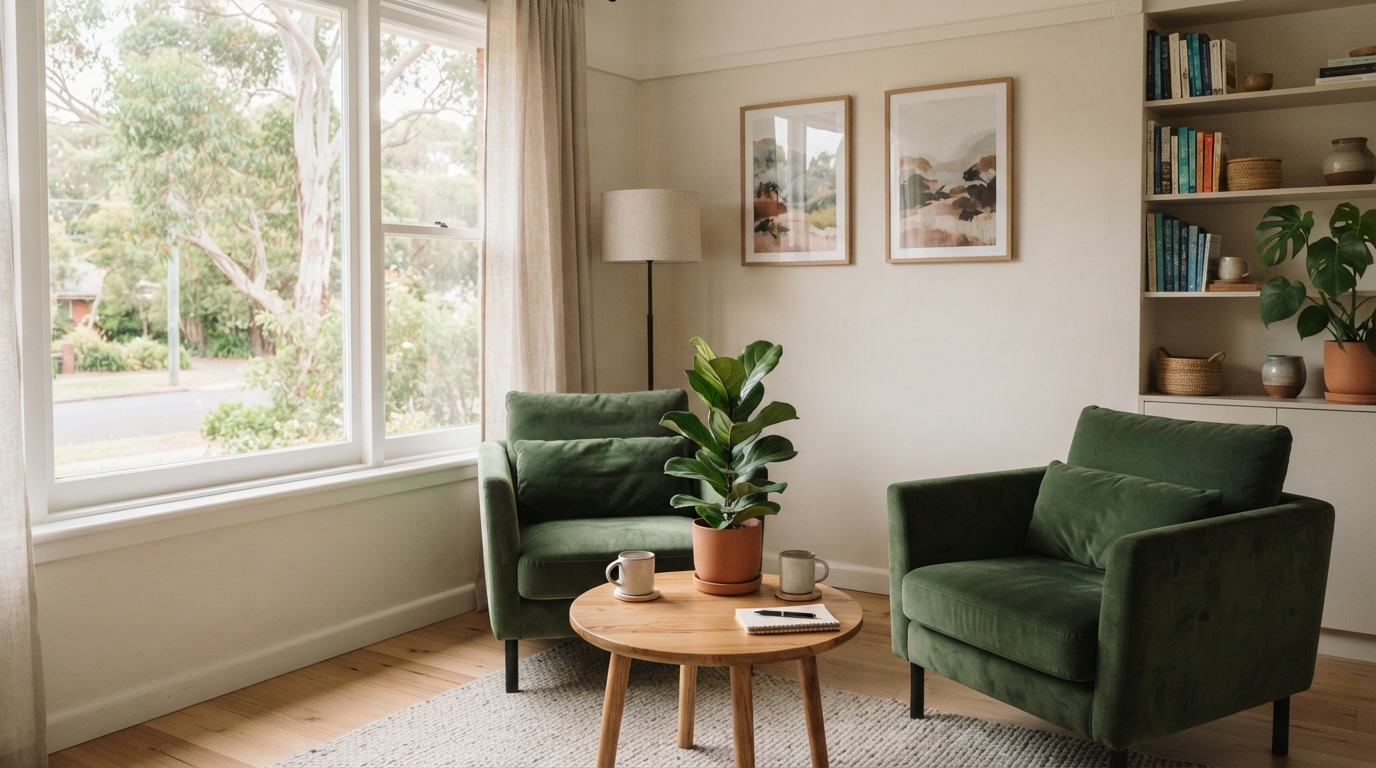 A guide on how do I choose the right private psychologist in Westmead or Parramatta showing a warm consulting room.